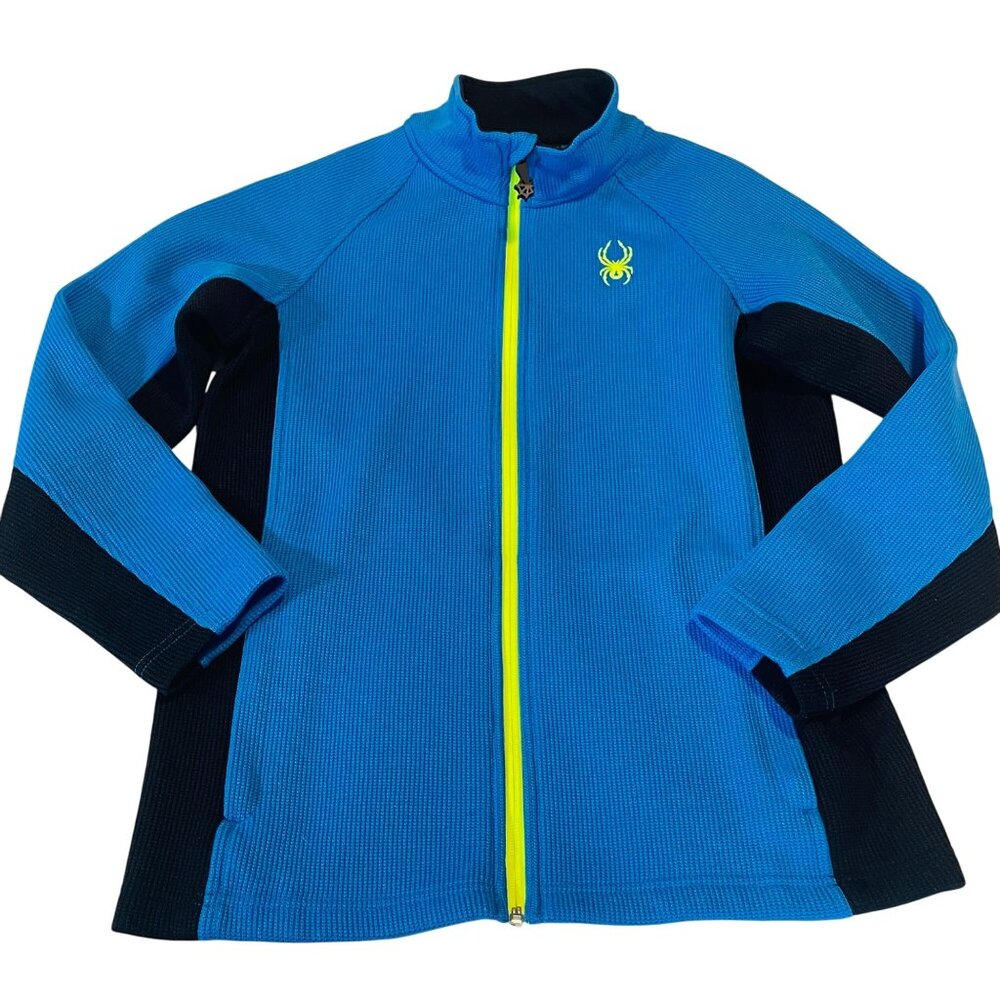 Spyder Youth Full-Zip Blue Jacket L 14/16 Black Panels Polyester W Neon Yellow
